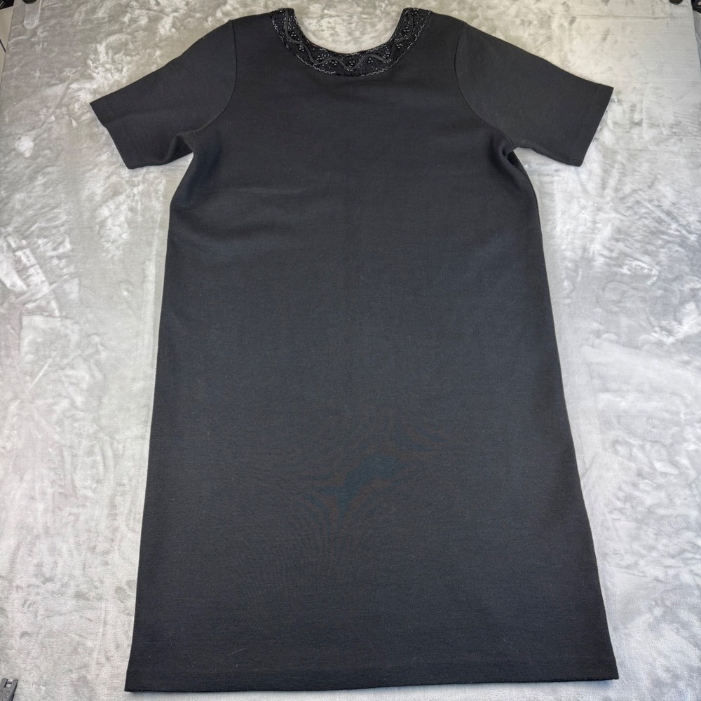 Evan Picone Women 1X Black Beaded Neckline Wool Blend Knit Dress Cocktail (1318)